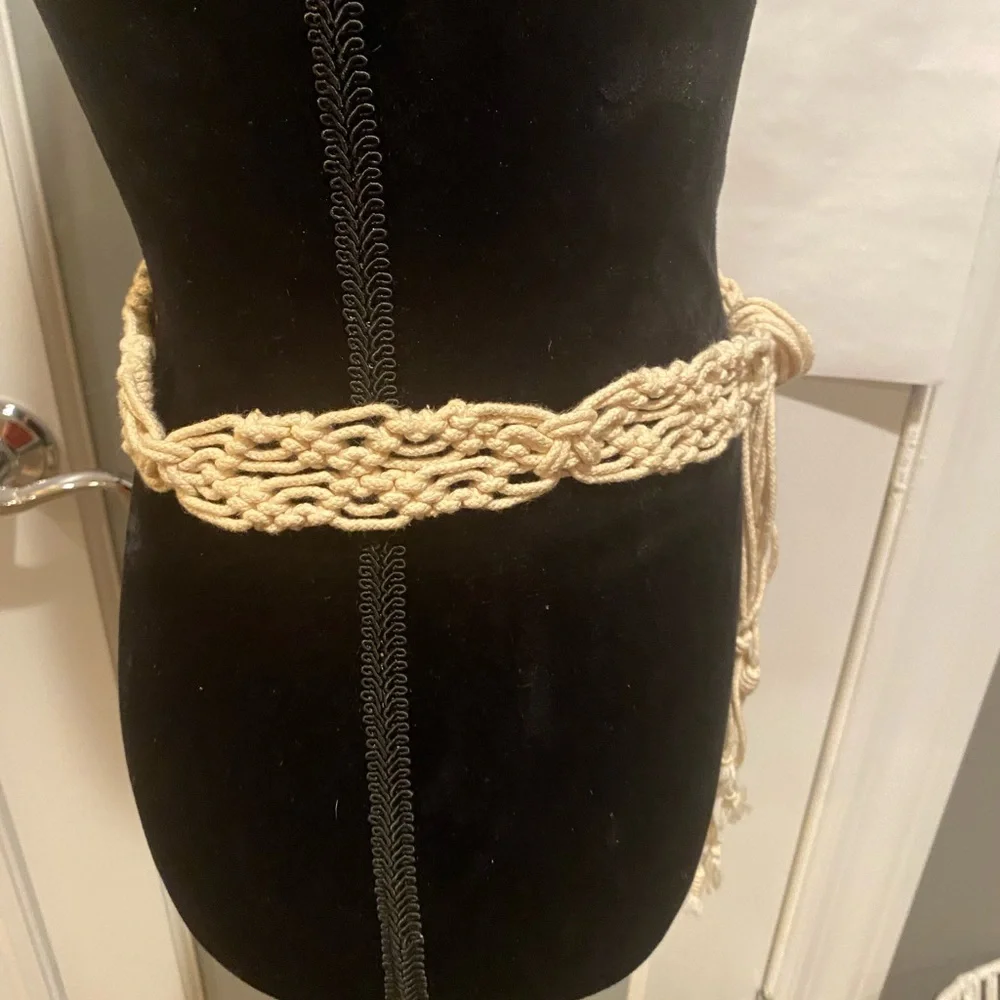 Woven macrame Rope Tassel Belt - Cream natural